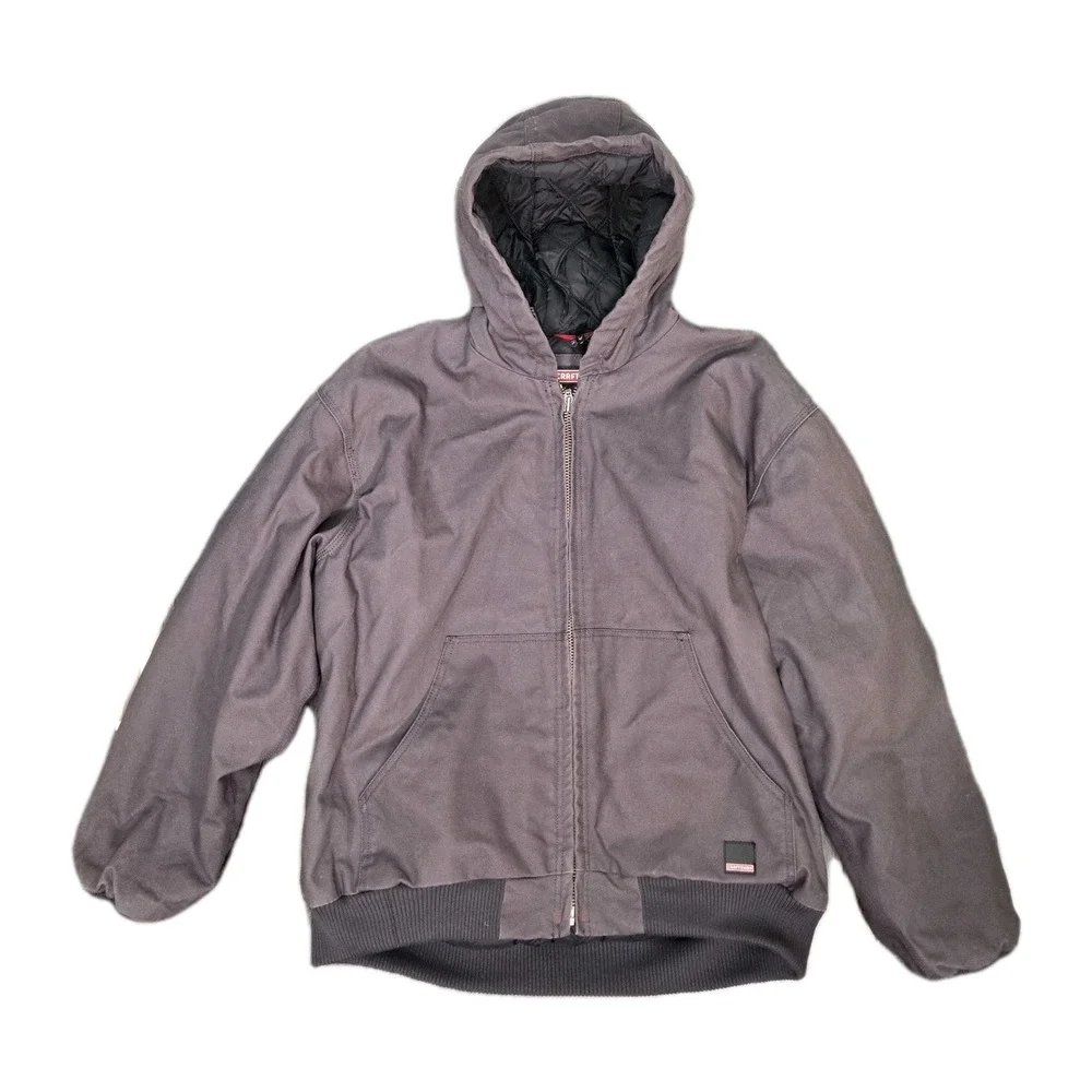 Craftsman Men's Carhartt Style Duck Canvas Hooded Quilted Work Jacket XL Gray
